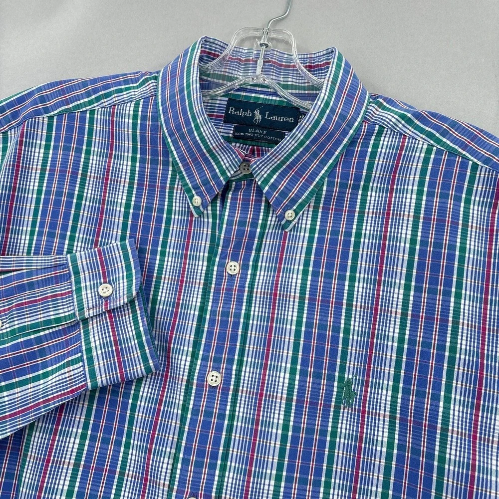 Polo Ralph Lauren Shirt Mens XL‎ Blue Pink Plaid Button Up Tartan Blake Vintage